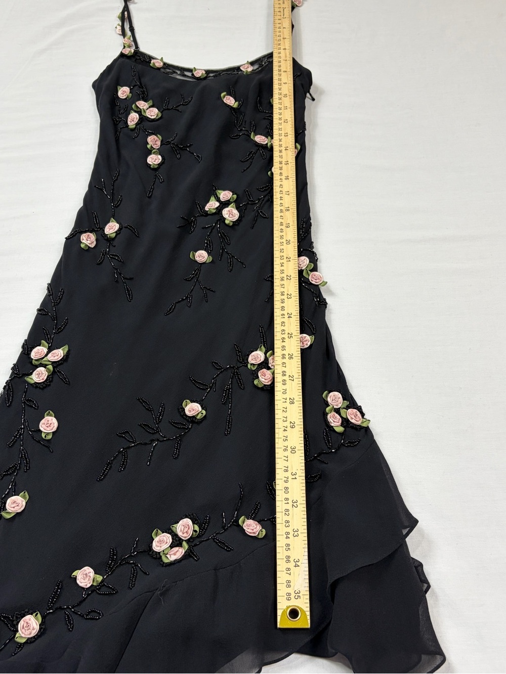 Sue Wong Vintage "Rare" Black Silk Floral Rosette Beaded Dress Size 6 Romantic - Picture 12 of 16